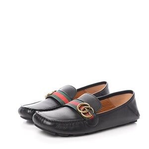 Gucci Black and Red Leather Loafers with Gold Accent